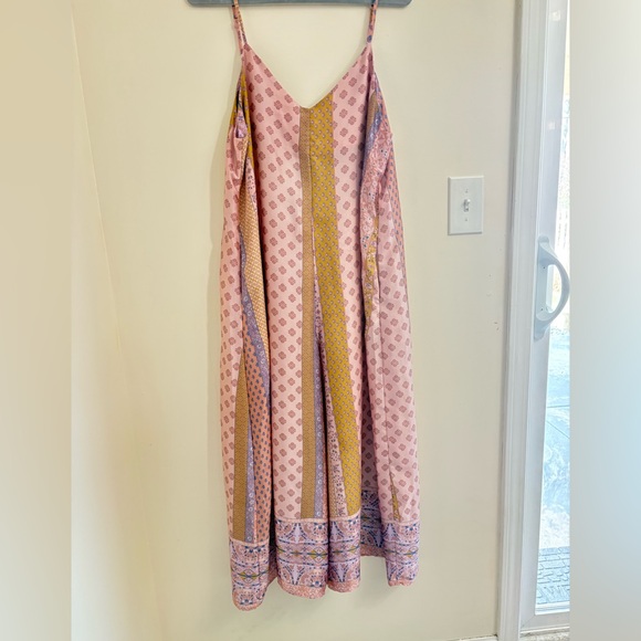 Dress Forum Dresses & Skirts - “Presley” Satin Boho Patchwork Wide-Leg Jumpsuit Festival Vacation Resort silky